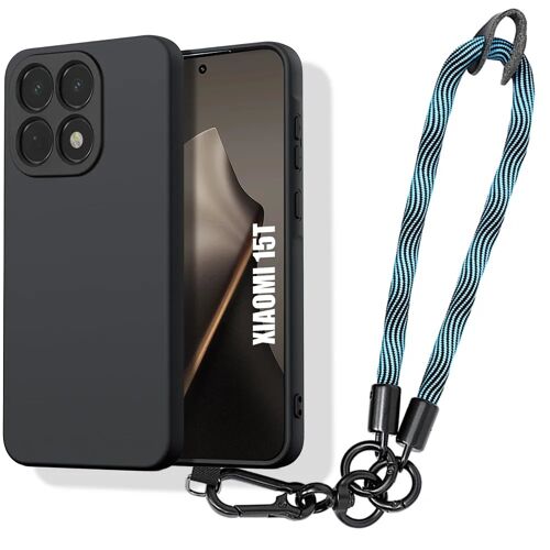 Coque pour Xiaomi 15T, Protection Silicone Slim Antichoc Noir avec Dragonne Amovible Bleu - E.F.Connection