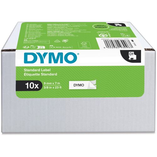 DYMO D1 - Auto-adhésif - noir sur blanc - Rouleau (0,9 cm x 7 m) 10 cassette(s) bande d'étiquettes