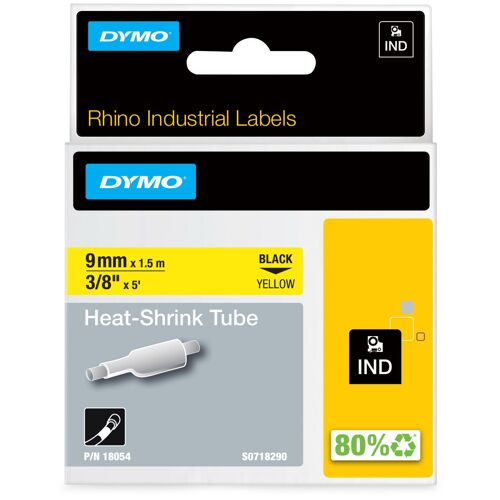 DYMO Rhino gaines thermorétractables industrielles | 9 mm x 1,5 m | Impression en noir sur fond jaune | pour étiqueteuses Rhino