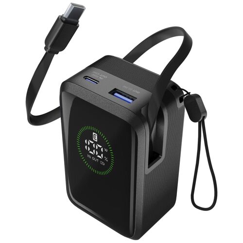Cellularline Power Bank Roller 10000 Power Bank De 10 000 Mah Avec Une Puissance De Sortie Jusqu'à 45w. Grâce Au Câble Usb-C Intégré Et À L'écran Lcd, Il Offre Des Recharges Rapides, Pratiques Et Toujours Sous Contrôle Pour Smartphones, Tablettes...