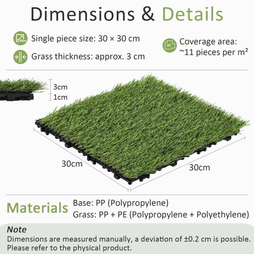 Dalles de terrasse gazon synthétique lot de 11 pièces 30x30cm 1m² avec drainage pour extérieur intérieur