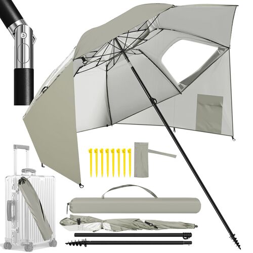 Parasol 2-En-1 Plage & Jardin Avec Protection Uv50+, Piquet De Sol Spiralé, Montage Rapide, Sac De Transport Inclus
