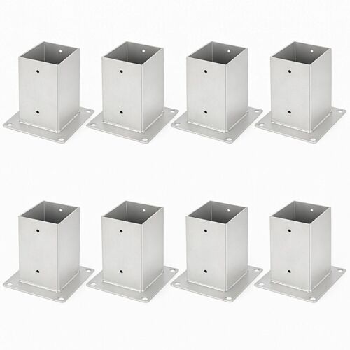Lot De 8 Pieds De Poteau Carrés De Jardin - 90x90mm - Argent - Hauteur 15 Cm - Pour Clôture, Carport Et Pergola