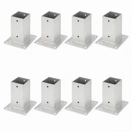 Lot De 8 Pieds De Poteau Carrés De Jardin - 70x70mm - Argent - Hauteur 15 Cm - Pour Clôture, Carport Et Pergola