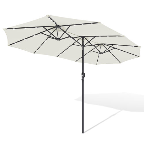 Parasol Triple Tête Écru Avec Éclairage Led ¿ Ace Extra Large Pour Terrasse