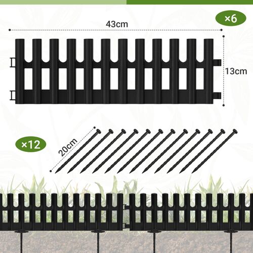 Lot De 6 - Module Bordure De Jardin Effet Pierre 43x13 Cm - 2.6 Metre Lineaire - Rebord Pour Clôture Plantation - Plastique Flexible - Noir