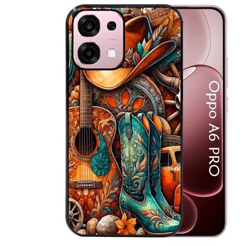 Coque noire Taperso pour Oppo A6 PRO 4G et 5G avec motif cow boy et texas automne