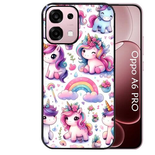 Coque noire Taperso pour Oppo A6 PRO 4G et 5G avec motif licorne arc en ciel