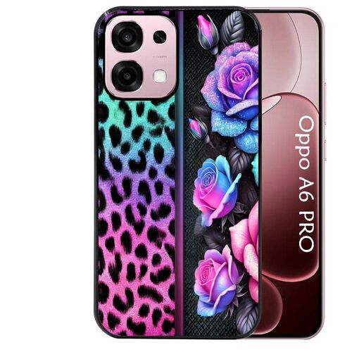 Coque noire Taperso pour Oppo A6 PRO 4G et 5G avec motif leopard et fleur