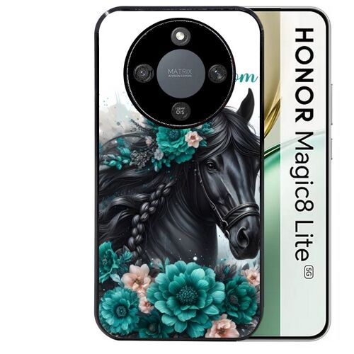 Coque noire Taperso pour Magic 8 LITE avec motif cheval et fleurs