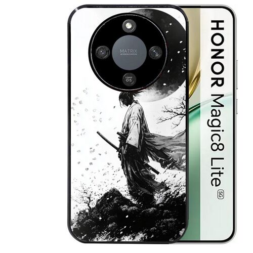 Coque noire Taperso pour Magic 8 LITE avec motif samourai et lune