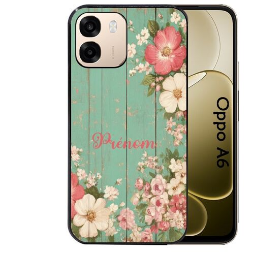 Coque noire Taperso pour Oppo A6 et A6X 4G 5G avec motif bois et fleur avec votre prenom