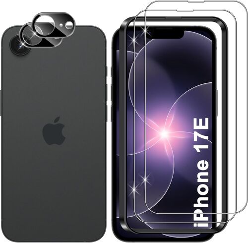 JGD-pour iPhone 17e Verre Trempé, 2+2 Pièces Protection écran + Caméra Arrière Protecteur Film (Noire), 9H Dureté HD Anti-Rayures Sans Bulles Vitre Trempé Protecteurs d'écran