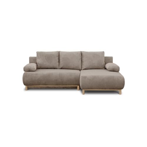 Canapé d'angle convertible MIKA 3 places droit velours côtelé taupe 192 x 84 x 93 cm