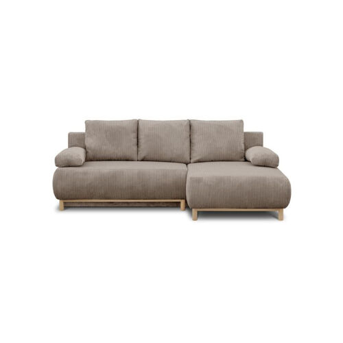 Canapé d'angle convertible MIKA 3 places droit velours côtelé taupe 192 x 84 x 93 cm