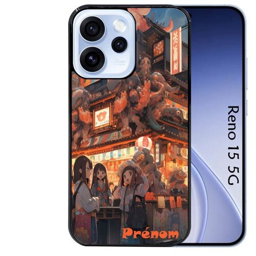 Coque noire Taperso pour Reno 15 5G avec motif anime street japan personnalise