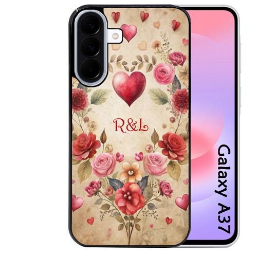 Coque noire Taperso pour Galaxy A37 avec motif coeur vintage et initiales personnalisee