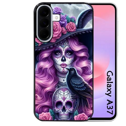 Coque noire Taperso pour Galaxy A37 avec motif tete de mort calavera et corbeau