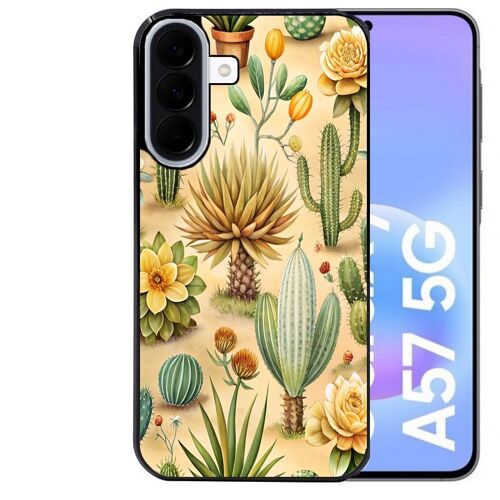 Coque noire Taperso pour Galaxy A57 avec motif cactus et succulent