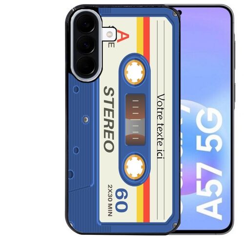 Coque noire Taperso pour Galaxy A57 personnalisable avec motif cassette bleu