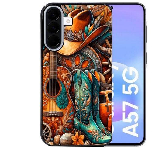 Coque noire Taperso pour Galaxy A57 avec motif cow boy et texas automne