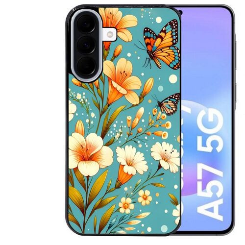 Coque noire Taperso pour Galaxy A57 avec motif fleur orange