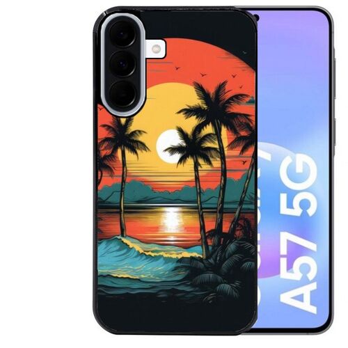 Coque noire Taperso pour Galaxy A57 avec motif hawaii palmier