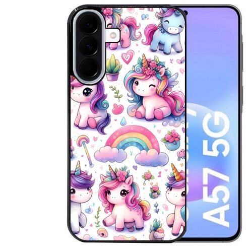 Coque noire Taperso pour Galaxy A57 avec motif licorne arc en ciel