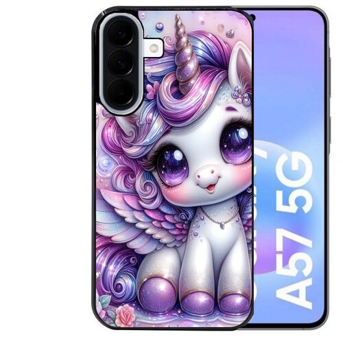 Coque noire Taperso pour Galaxy A57 avec motif licorne violette