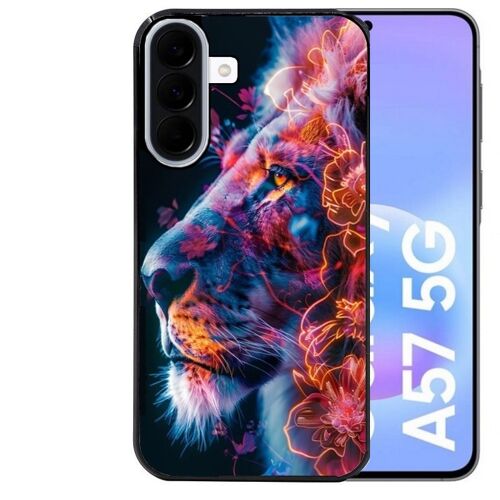 Coque noire Taperso pour Galaxy A57 avec motif lion fluo