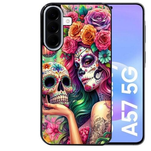 Coque noire Taperso pour Galaxy A57 avec motif tete de mort calavera skull