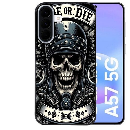 Coque noire Taperso pour Galaxy A57 avec motif mort motard