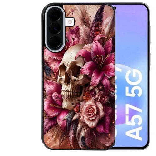 Coque noire Taperso pour Galaxy A57 avec motif tete de mort skull plume