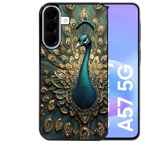Coque noire Taperso pour Galaxy A57 avec motif paon bijoux
