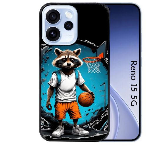 Coque noire Taperso pour Reno 15 5G avec motif basket racoon
