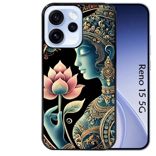 Coque noire Taperso pour Reno 15 5G avec motif bouddha et lotus