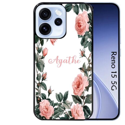 Coque noire Taperso pour Reno 15 5G avec motif cadre fleur pastel personnalisee