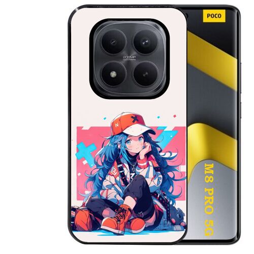 Coque noire Taperso pour POCO M8 PRO 5G avec motif anime casquette