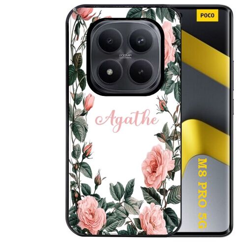 Coque noire Taperso pour POCO M8 PRO 5G avec motif cadre fleur pastel personnalisee