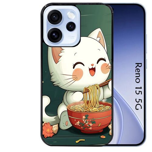 Coque noire Taperso pour Reno 15 5G avec motif chat ramen nuage