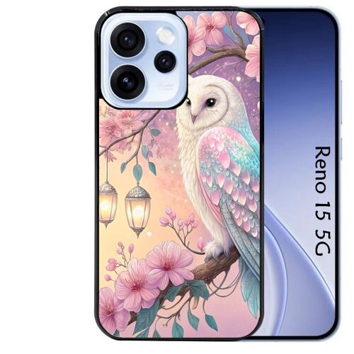 Coque noire Taperso pour Reno 15 5G avec motif chouette cerisier