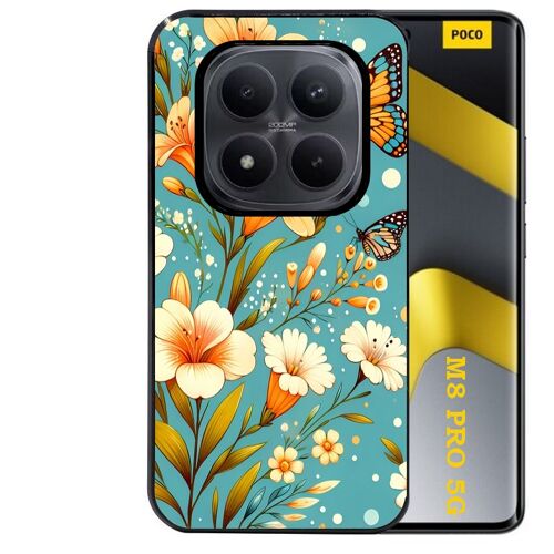 Coque noire Taperso pour POCO M8 PRO 5G avec motif fleur orange