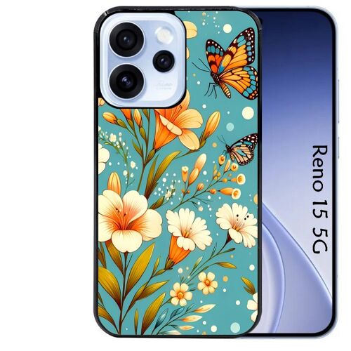 Coque noire Taperso pour Reno 15 5G avec motif fleur orange