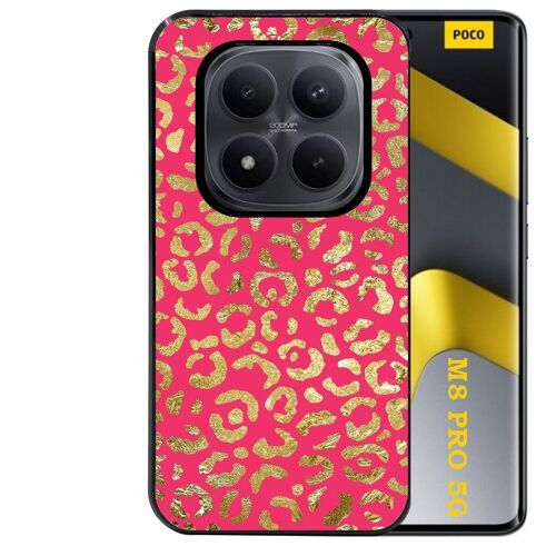 Coque noire Taperso pour POCO M8 PRO 5G avec motif leopard fuschia
