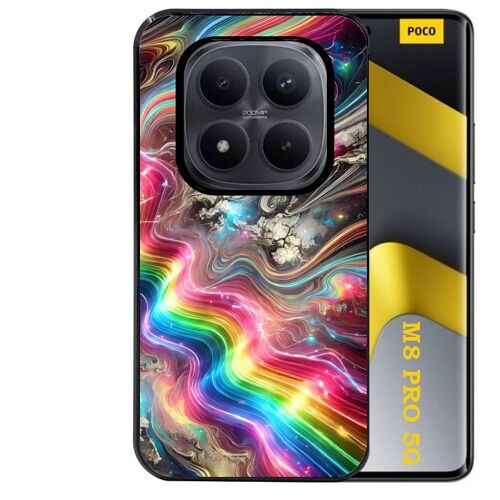 Coque noire Taperso pour POCO M8 PRO 5G avec motif marbre arc en ciel