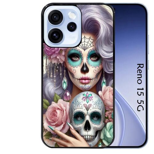 Coque noire Taperso pour Reno 15 5G avec motif tete de mort calavera bijoux