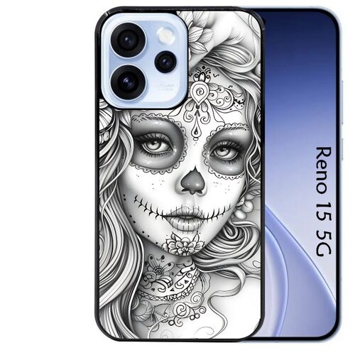 Coque noire Taperso pour Reno 15 5G avec motif mort calavera tatoo