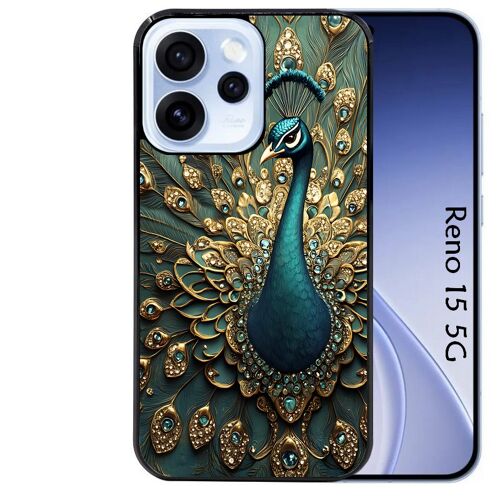 Coque noire Taperso pour Reno 15 5G avec motif paon bijoux