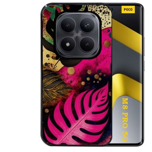 Coque noire Taperso pour POCO M8 PRO 5G avec motif tropical rose et des fleurs