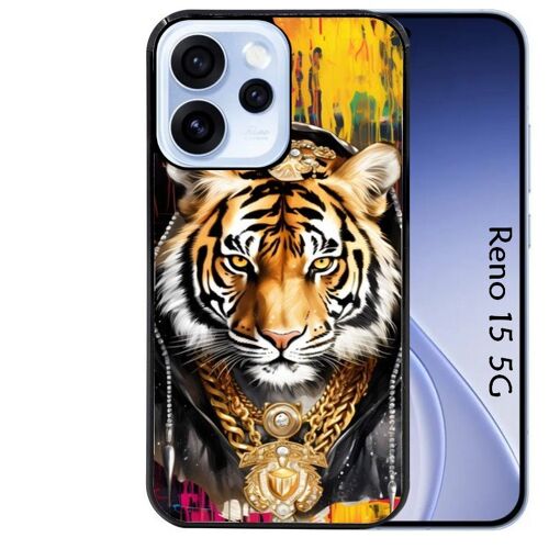 Coque noire Taperso pour Reno 15 5G avec motif tigre style hip hop